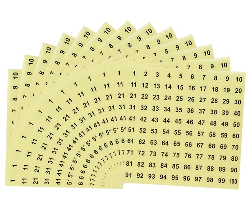Mini Skater 25 Sheets 1 to 100 Vinyl Consecutive Number 0.4 Inch, Clear