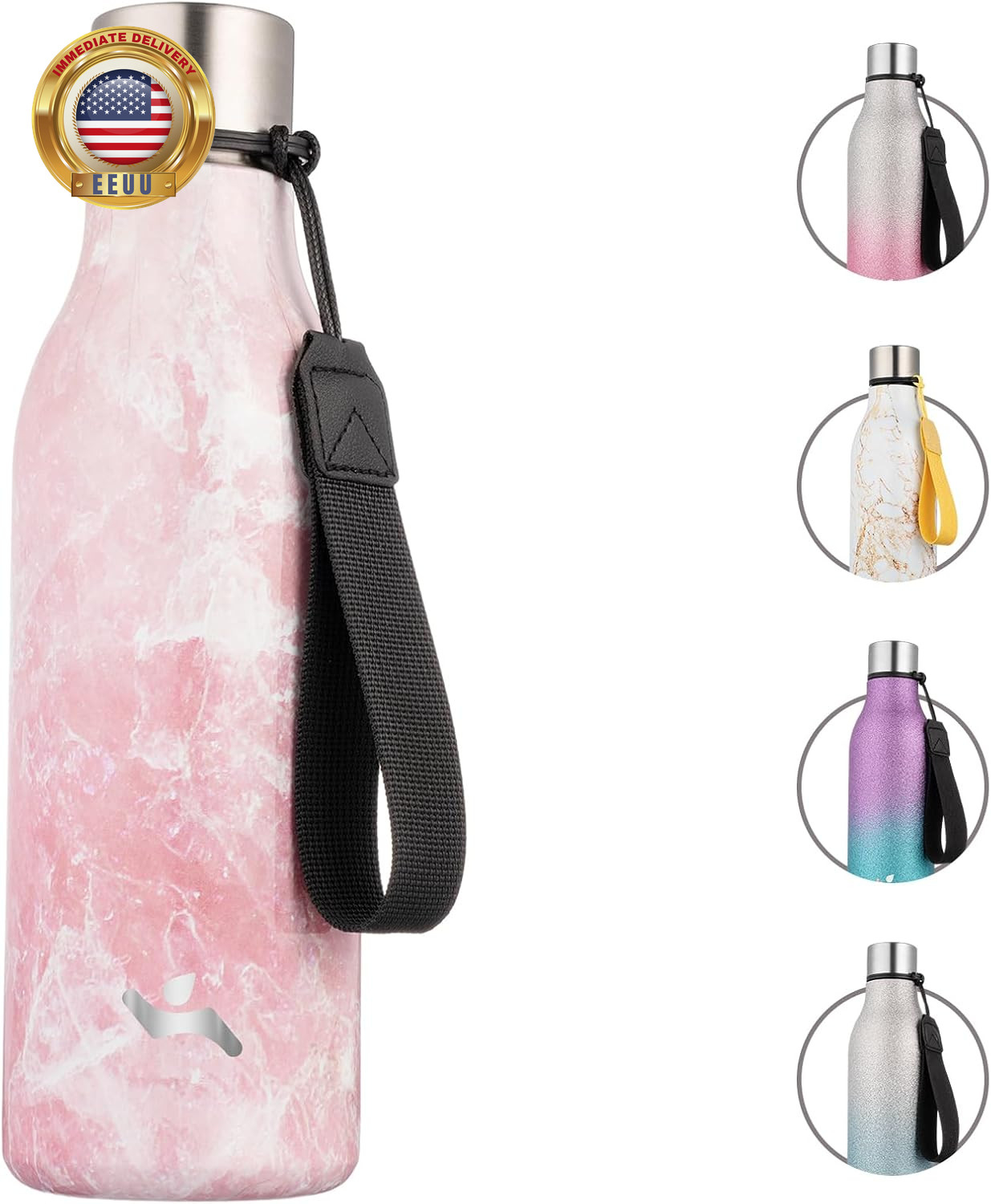With Strap,18 Oz Double Wall Stainless Steel Vacuum Bottl