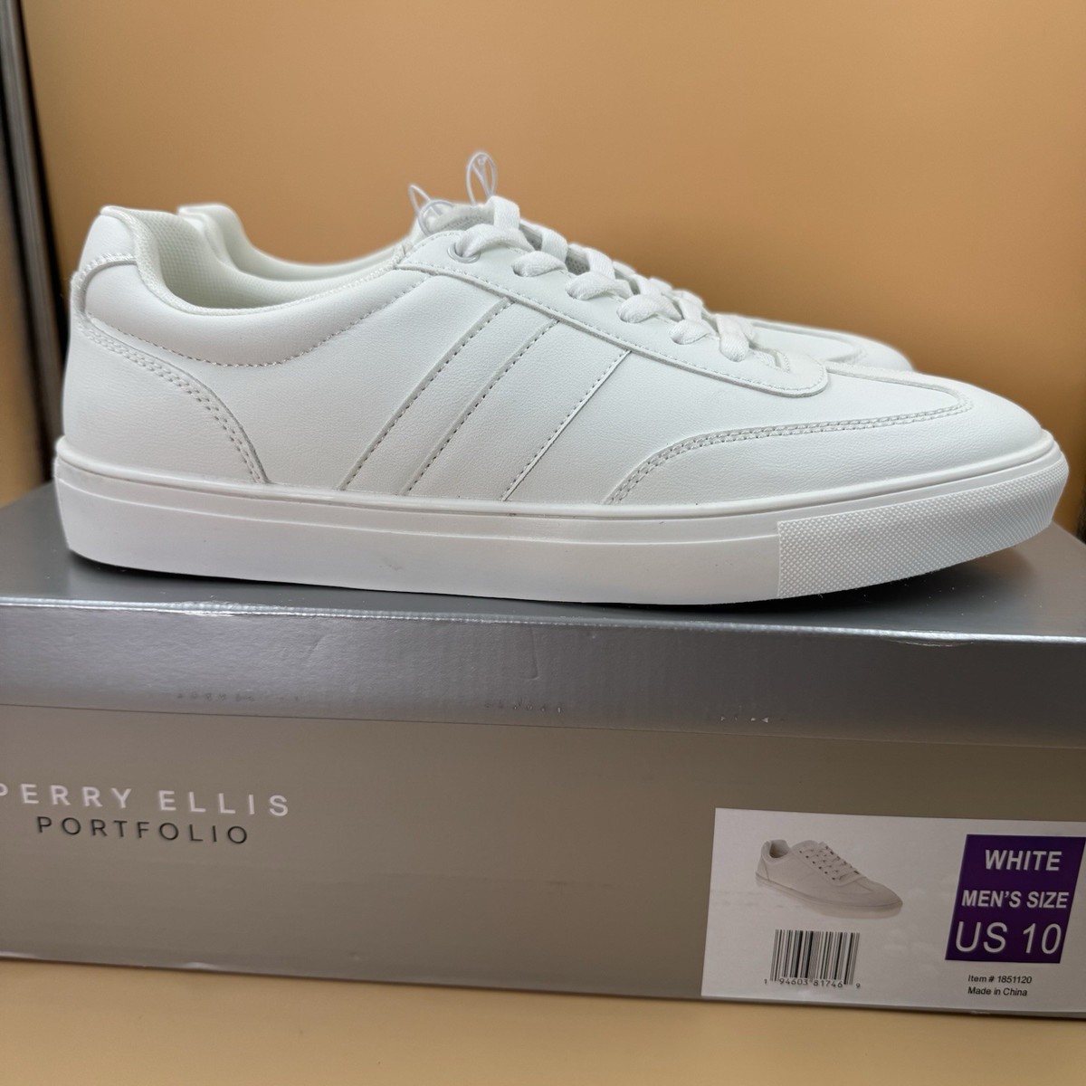 FEELING NEW PERRY ELLIS Men's Sneakers Lace Up Faux Leather Upper Shoes
