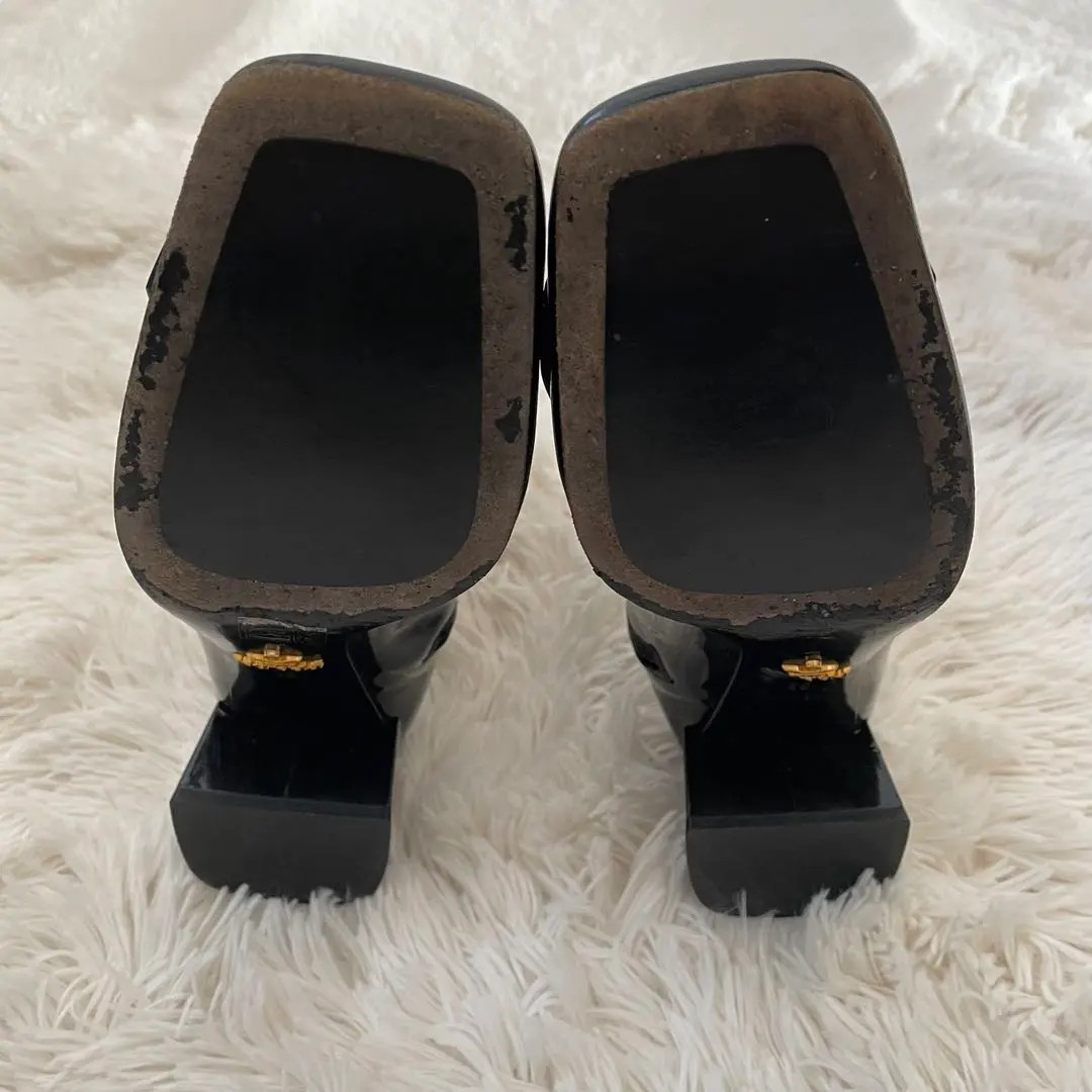 PRADA Short Boots Shoes Chain EU 38.0 US 8.0 Leather Black Auth Excellent FS thumbnail 7