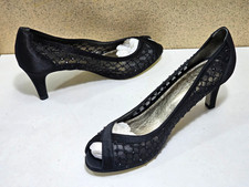 New PAPELL Women's Size 5.5, 6 BLACK Peep Pump W Leather Sole Sandal Heel Shoes