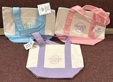 Trader Joe's Mini Pastel Foldable Canvas Tote Bags, Set Of 3 - Limited Edition 