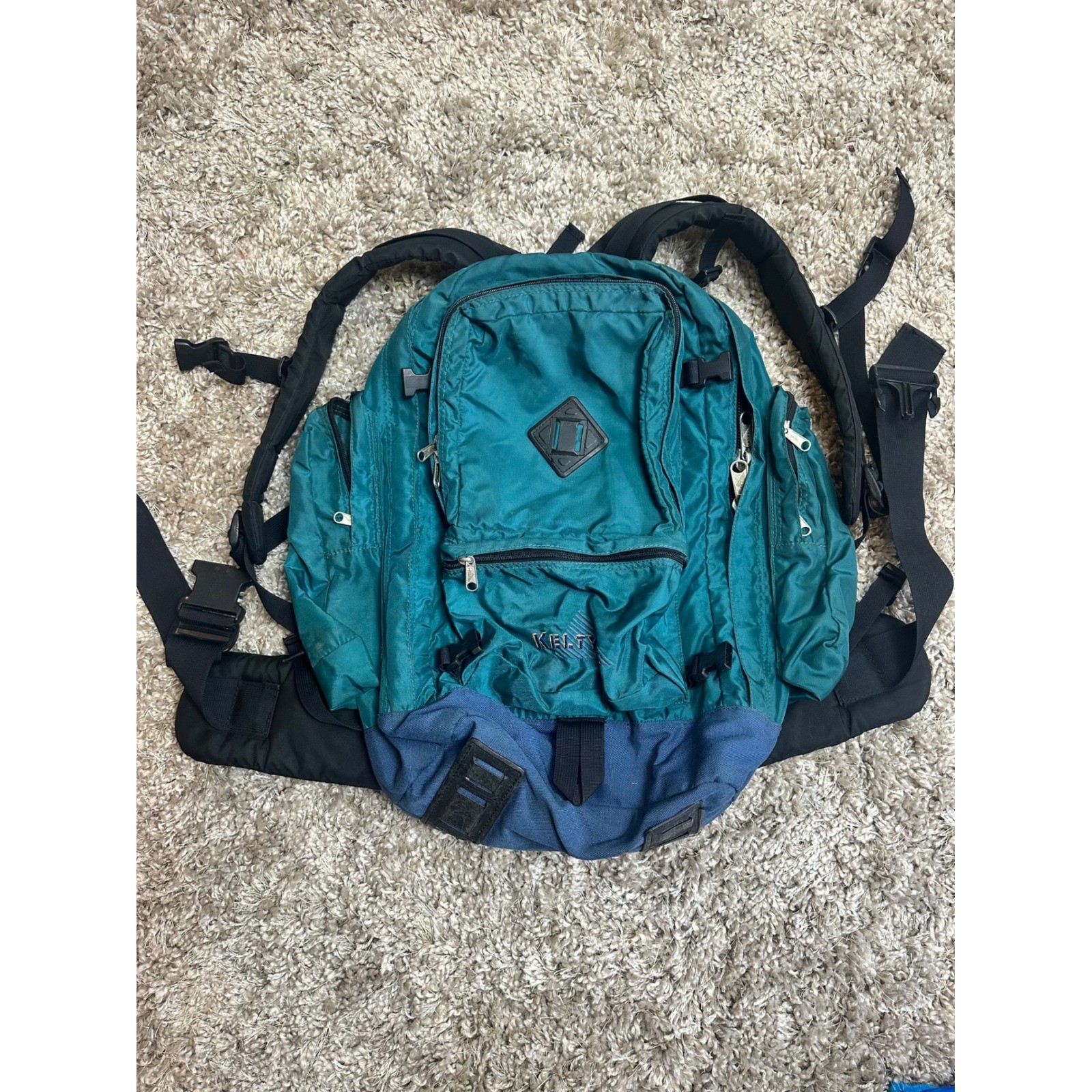 Kelty Vintage Internal Frame Hiking Backpack Teal Blue Large Multi-Pocket M