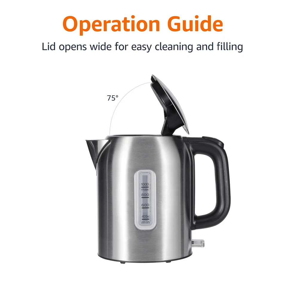 1.1Qt Electric Kettle, Stainless Steel, Auto Shut-Off, 1500W, Black & Silver - Image 4 of 4