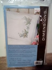 Dimensions Butterfly and Fern Pillow Cases Stamped Cross Stitch Opened/New