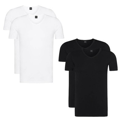 2er Pack BOSS Herren V-Neck T-Shirts Baumwolle Stretch Schwarz oder Weiß