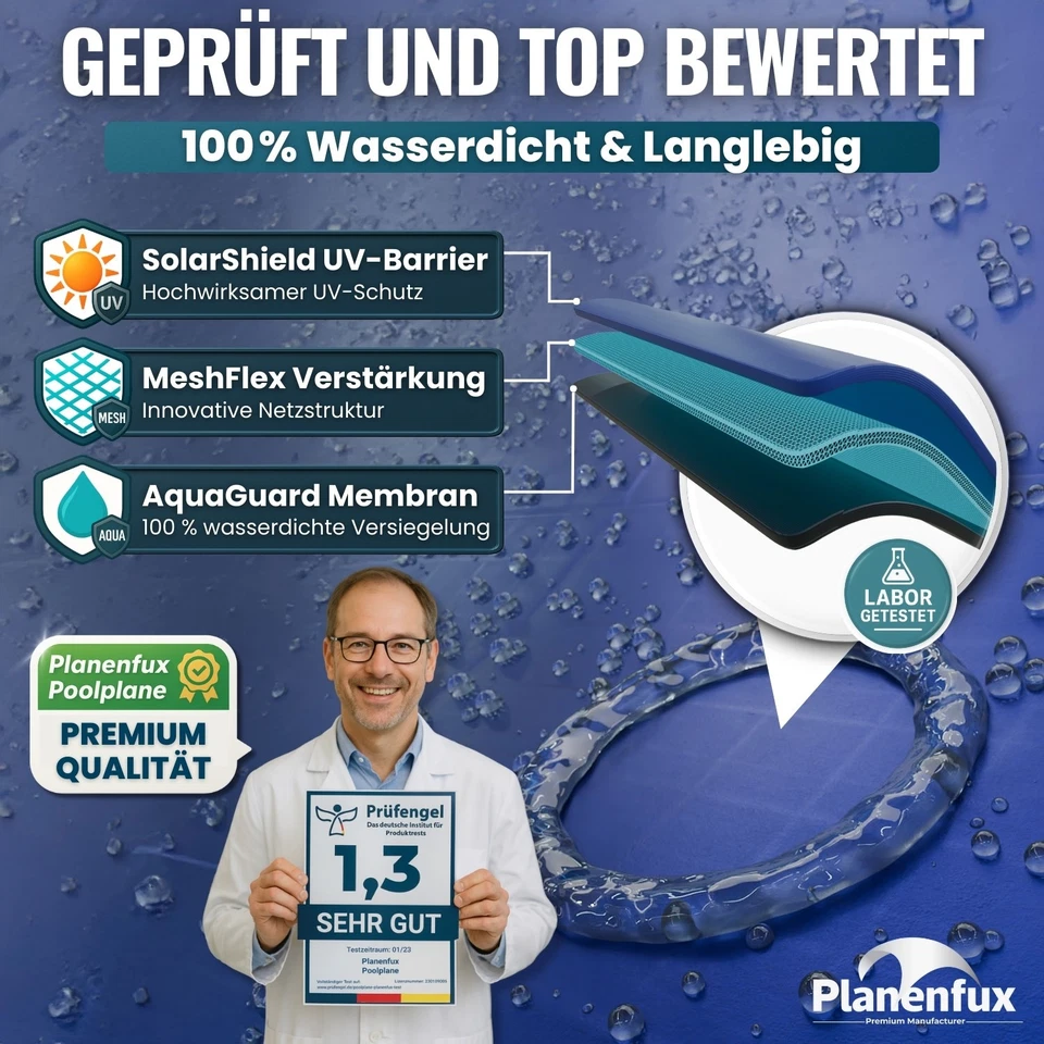 Pool-Abdeckung Abdeck-Plane recht-eckig Winter Poolfolie Solarplane UV 200g/m² - Bild 4 von 4