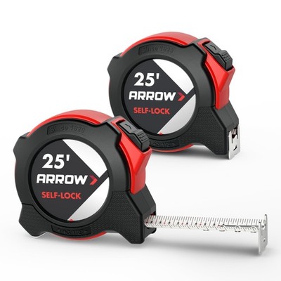 Arrow 25FT Auto-Lock Tape Measure, 2PCS Easy Read Measuring Tape with Fractio...
