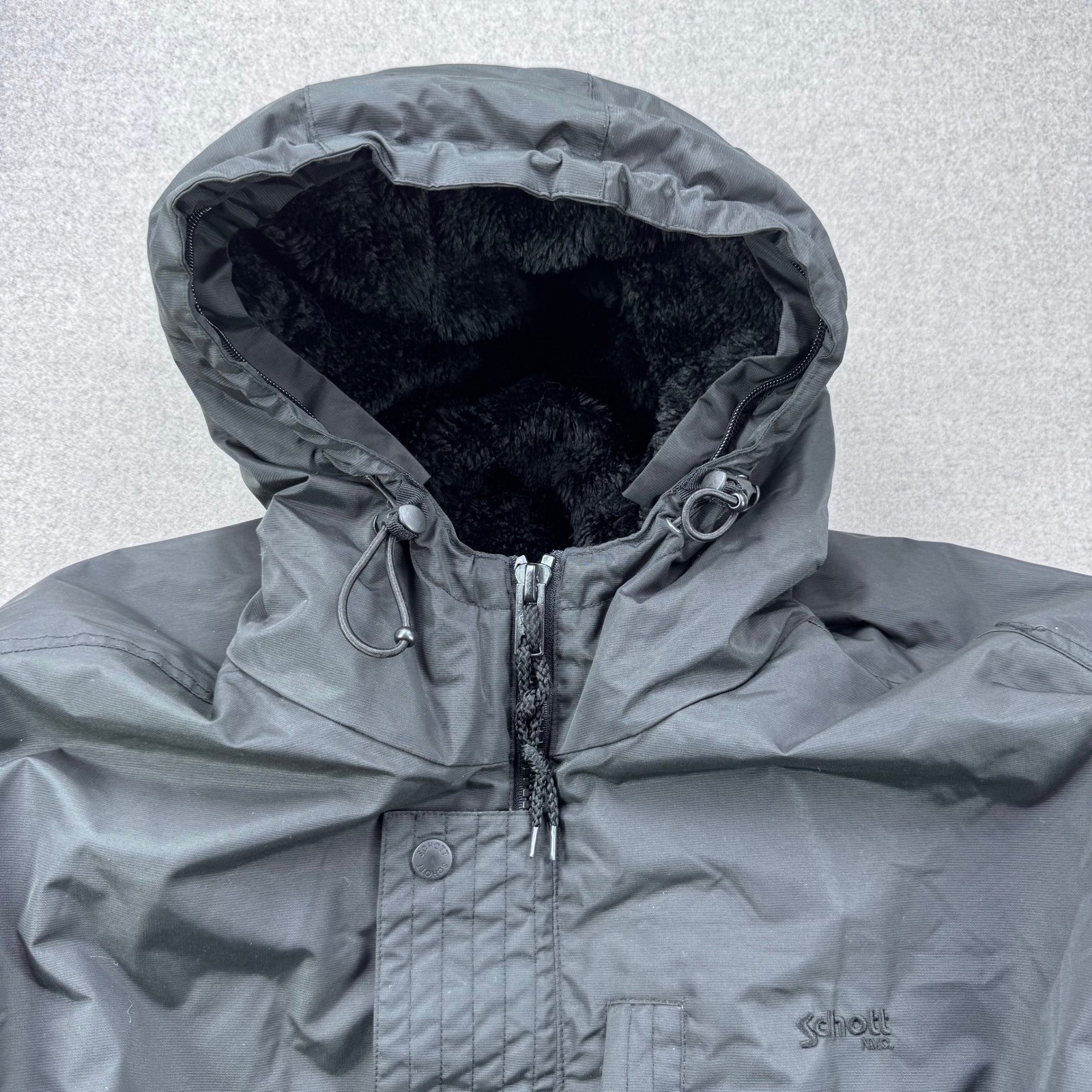 Schott Parka Coat Men Medium Black N-3B Fur Lined Puffer Bomber Jacket Insulated