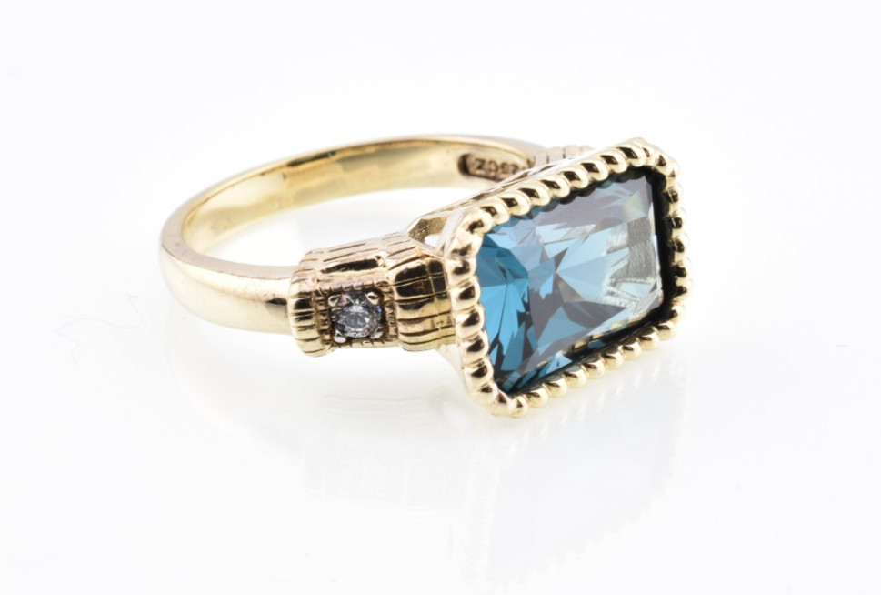 Designer Inspired Blue Stone Statement Ring Sterl… - image 1