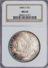 1884-O MORGAN DOLLAR / BLUE,PURPLE TONED WITH NICE LUSTER BOTH SIDES / NGC MS64