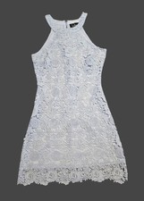 Lulus Love Poem Light Blue Lace Mini Dress Halter Neck Size Small