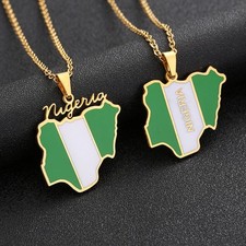 Nigeria Map Flag Pendant Necklace in Gold  Silver   Unisex Jewelry U250248