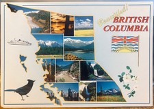 Canada Postcard BEAUTIFUL BRITISH COLUMBIA Map Outline Province Bird Flower