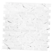 -Sheet White Marble Look Peel & Stick Backsplash, 12”X12” Stick 10 Marble White