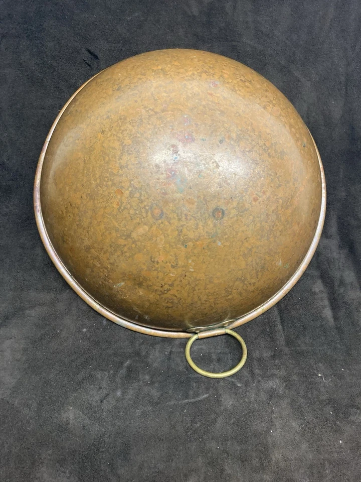 Tigela de mistura de cobre pesada vintage com anel suspenso de latão – 11,25” – rebitada à mão - Imagem 2 de 4