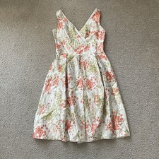 Talbots Petites 4P Silk Floral Fit Flare Dress Ivory Pink Green Sleeveless Midi
