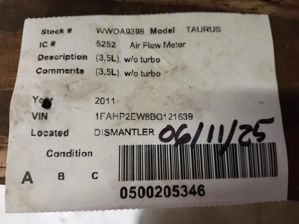 Medidor de flujo de aire de inyección de combustible usado se adapta a: Ford Taurus 2011 grado A Foto 2 de 4