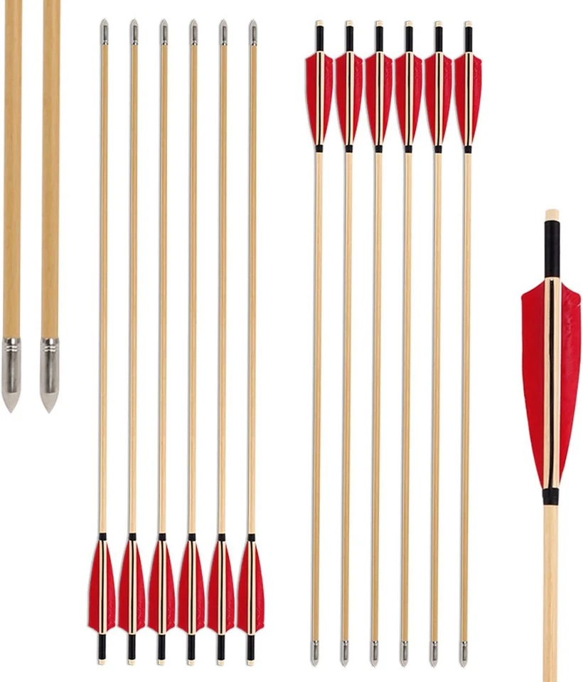 12Pcs Handmade Wooden Hunting Arrows 32" Turkey Feather for Recurve Bow Archery - Image 2 of 4