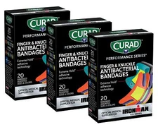 Curad Performance Series Ironman Fingertip/Knuckle Extreme Hold 20 Ct Pack of 3