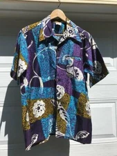 Vintage Barefoot in Paradise Men's Medium Hawaiian Shirt Tiki 100% Cotton