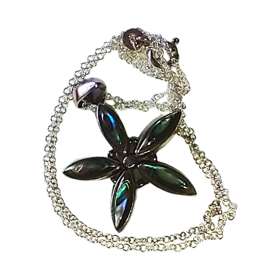 Abalone Sterling Silver Pendant Daisy Star Necklace 925 Flower 18" Beach Coastal - Image 2 of 4
