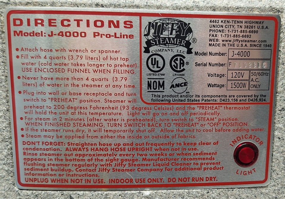 Jiffy Steamer J4000 Pro Line Commercial Garment Steamer Free Shipping