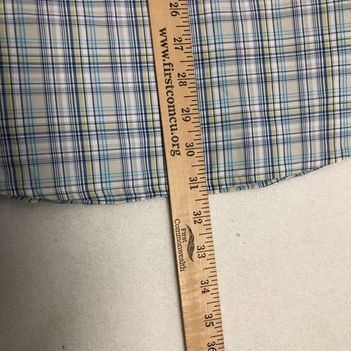 CHAPS Mens Button Down Shirt Blue Plaid Short Sleeve Polyester Large Lightweight - Picture 11 of 12