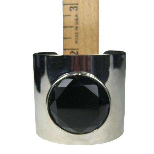 Silvertone Bangle Bracelet Cuff 6.25 In Jewelry Black Plastic SCRATCH - Picture 3 of 9