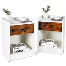 Set of2 Modern Nightstand Table Bedside Table w/Sliding Drawer &Open Compartment