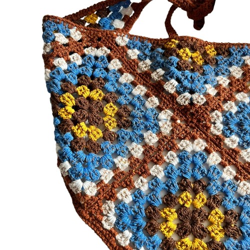 NEW URBAN OUTFITTERS GRANNY HEAD SCARF BANDANA CROCHET BROWN MULTI PATCHWORK NWT - Picture 4 of 6