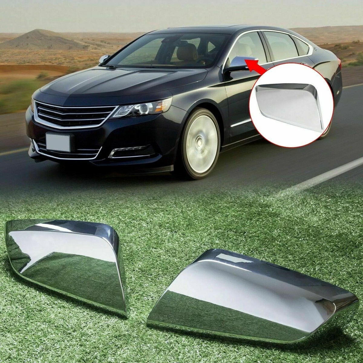For 2014-2020 Chevy Impala Chrome Triple Mirror Covers Clip On