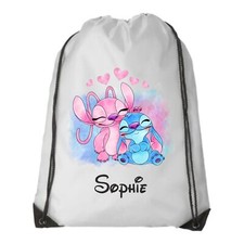Personalised Stitch Drawstring Bag Kids PE Bag - Stitch and Angel Swimming Bag