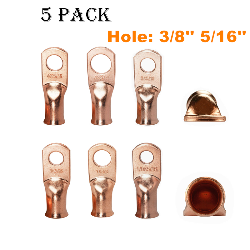 5pcs Gauge 4/6/8 AWG Battery Cable Ends Lugs Copper Ring Terminal Wire