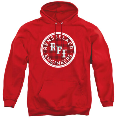 Rensselaer Polytechnic Institute Adult Pullover Hoodie Plaid Badge, Red, S-3XL