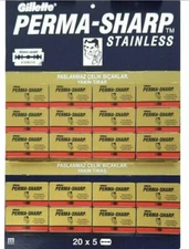 GILLETTE PERMA SHARP DOUBLE EDGE SAFETY RAZOR BLADES 100 PACK MADE IN RUSSIA