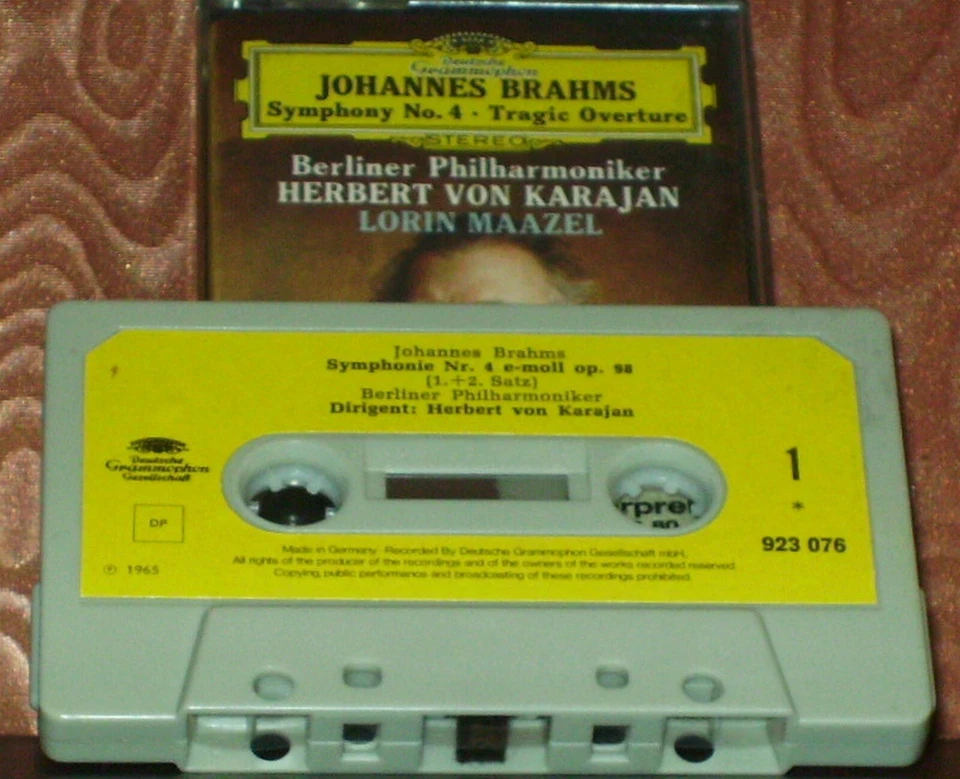 Karajan Maazel Brahms Symphony No. 4 Tragic Overture CASSETTE ALBUM DG  - Image 2 of 4