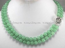 2rows 8mm Green Jade Round Beads Gemstones Jewelry Necklace Silver Clasp G3