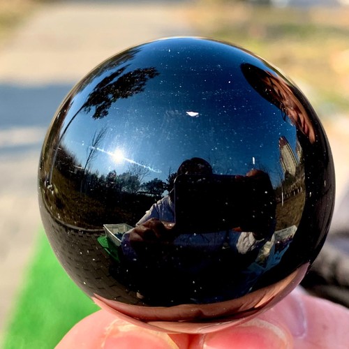 83G Natural Silver Black Obsidian Sphere Quartz Crystal Ball Healing - 第 3/22 張圖片