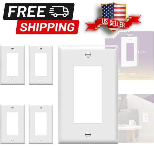 5 Pack Outlet Cover Wall Plate Squared Single Receptacle Glossy White UL Listed