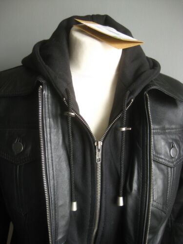 GIACCA VERA PELLE CAPPUCCIO 12 10 NUOVA CON ETICHETTE BETTY con cappuccio trucker biker soft comfort - Foto 16 di 24