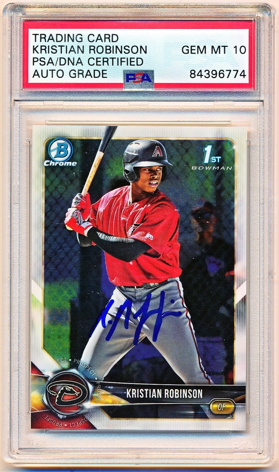 2018 Bowman Chrome Kristian Robinson Prospects Auto Rc #BCP186 PSA/DNA 10