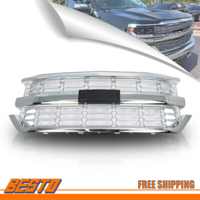 Front Upper Grille Grill For Chevy Silverado 1500 2016 2017 2018 Chrome ...