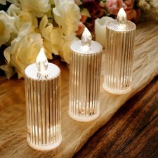 3 Warm White 6" Battery Operated Diamond Light Pillar LED CANDLES Party Events