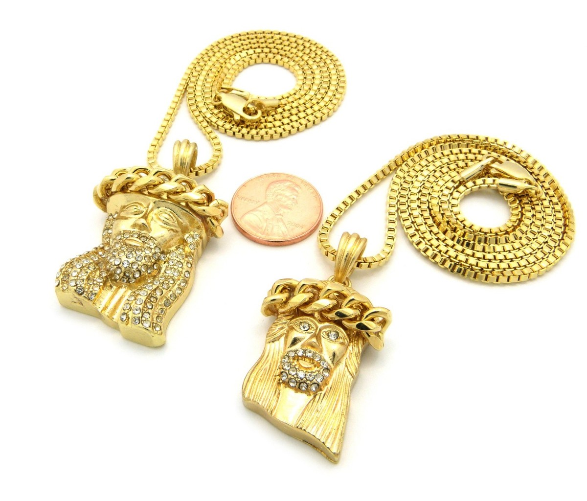 【STING925】Jesus Piece Pendant Box chain 2mm 60cm Hip Hop Jesus Face Micro Pendant 24