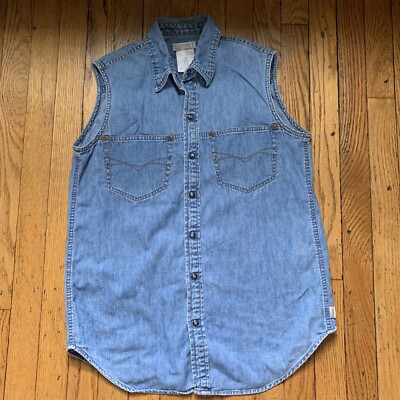 ESPRIT VTG denim Shirt Women Size M SLEEVELESS JEAN