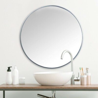Rund Grau Wandspiegel Metallrahmen Alu Wohnzimmer Bad Flur 60cm