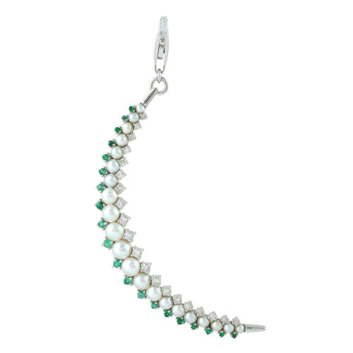 Natural Diamond Emerald And Pearl Moon Pendand For Mom & Sister Birthday Gift - Picture 1 of 6