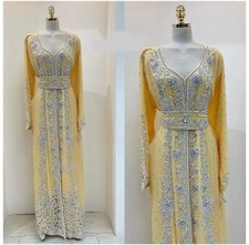 Long Moroccan Hand Work Farasha Dress Islamic Dubai Kaftan Gown Abaya Stylish