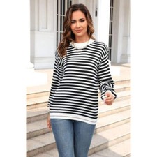 Striped Round Neck Dropped Shoulder Sweater